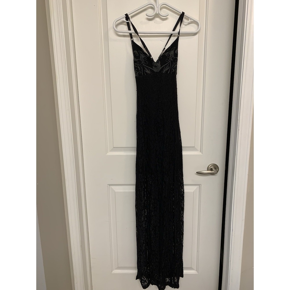 Y2K Metal Mulisha Maidens Innocent Maxi Dress S Double Slit Black Lace Goth Alt